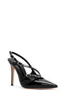 Women's Black Open Back Thin Heel Patent Leather Shoes | Derimod Women's Black Open Back Thin Heel Patent Leather Shoes | Derimod