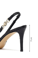 Woman Black Buckled Open Back Patterned Thin Heel Leather Shoe | Derimod Woman Black Buckled Open Back Patterned Thin Heel Leather Shoe | Derimod