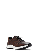 Erkek Kahverengi Kroko Desenli Bağcıklı Deri Sneaker | Derimod Erkek Kahverengi Kroko Desenli Bağcıklı Deri Sneaker | Derimod