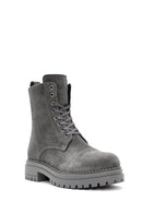 Women's Gray Suede Leather Boots | Derimod Women's Gray Suede Leather Boots | Derimod