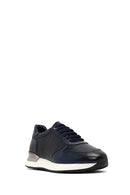 Men's Navy Blue Lace-Up Thick Sole Leather Sneaker | Derimod Men's Navy Blue Lace-Up Thick Sole Leather Sneaker | Derimod
