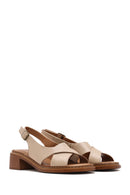 Women's Beige Ankle Buckle Low Heel Leather Sandals | Derimod Women's Beige Ankle Buckle Low Heel Leather Sandals | Derimod