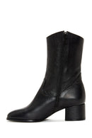 Women's Black Leather Cowboy Heeled Boots | Derimod Women's Black Leather Cowboy Heeled Boots | Derimod