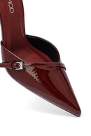 Women's Burgundy Ankle Buckle High Thin Heel Patent Leather Stiletto | Derimod Women's Burgundy Ankle Buckle High Thin Heel Patent Leather Stiletto | Derimod