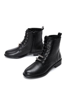 Woman Black Lace-Up Zipper Detail Leather Postal Boots | Derimod Woman Black Lace-Up Zipper Detail Leather Postal Boots | Derimod