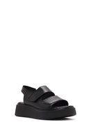 Women's Black Strappy Thick Soled Leather Comfort Sandals | Derimod Women's Black Strappy Thick Soled Leather Comfort Sandals | Derimod