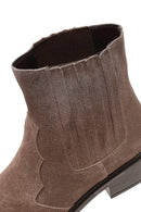 Women's Taupe Thick Short Heel Suede Leather Chelsea Cowboy Boot | Derimod Women's Taupe Thick Short Heel Suede Leather Chelsea Cowboy Boot | Derimod