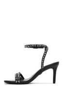 Women's Black Ankle Buckle Stoned Thin Heel Sandals | Derimod Women's Black Ankle Buckle Stoned Thin Heel Sandals | Derimod