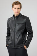 Tony Men's Black Mandarin Collar Short Leather Jacket | Derimod Tony Men's Black Mandarin Collar Short Leather Jacket | Derimod