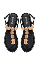 Woman Black Stone-Embellished Toe-Post Sandal | Derimod Woman Black Stone-Embellished Toe-Post Sandal | Derimod