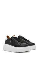 Women's Black Zippered Lace-Up Thick-Sole Leather Sneakers | Derimod Women's Black Zippered Lace-Up Thick-Sole Leather Sneakers | Derimod