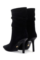 Women's Black Thin Heeled Suede Leather Boots | Derimod Women's Black Thin Heeled Suede Leather Boots | Derimod