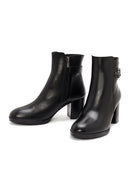 Woman Black Zippered Chunky Heels Leather Boat | Derimod Woman Black Zippered Chunky Heels Leather Boat | Derimod