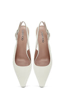 Women's Cream Slingback Low Thin Heel Leather Shoes | Derimod Women's Cream Slingback Low Thin Heel Leather Shoes | Derimod