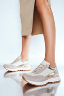 Women's Beige Leather Suede Detailed Sneaker | Derimod Women's Beige Leather Suede Detailed Sneaker | Derimod