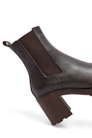 Woman Brown Chunky Heels Leather Boat | Derimod Woman Brown Chunky Heels Leather Boat | Derimod