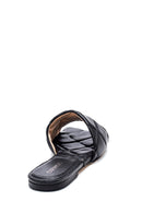 Women's Black Leather Casual Flat Slippers | Derimod Women's Black Leather Casual Flat Slippers | Derimod