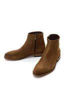 Men's Tan Suede Leather Zippered Boots | Derimod Men's Tan Suede Leather Zippered Boots | Derimod