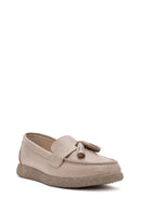 Kadın Vizon Püsküllü Deri Comfort Loafer | Derimod Kadın Vizon Püsküllü Deri Comfort Loafer | Derimod