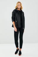 Judith Women's Black Hooded Leather Coat | Derimod Judith Women's Black Hooded Leather Coat | Derimod