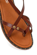 Women's Brown Buckle Thong Leather Bodrum Sandals | Derimod Women's Brown Buckle Thong Leather Bodrum Sandals | Derimod