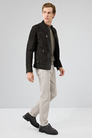 Patrick Men's Grey Suede Leather Jacket | Derimod Patrick Men's Grey Suede Leather Jacket | Derimod