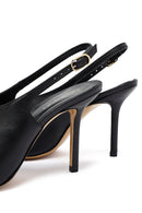 Woman Black Buckled Slingback High Thin Heel Leather Shoe | Derimod Woman Black Buckled Slingback High Thin Heel Leather Shoe | Derimod