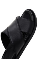 Men's Black Leather Slippers | Derimod Men's Black Leather Slippers | Derimod