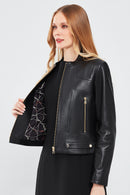 Sharon Women's Black Short Leather Jacket | Derimod Sharon Women's Black Short Leather Jacket | Derimod