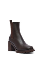 Woman Brown Chunky Heels Leather Boat | Derimod Woman Brown Chunky Heels Leather Boat | Derimod