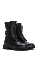 Women's Black Leather Buckle Zippered Boots | Derimod Women's Black Leather Buckle Zippered Boots | Derimod