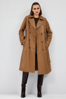 Natalia Women's Brown Leather Trench Coat | Derimod Natalia Women's Brown Leather Trench Coat | Derimod