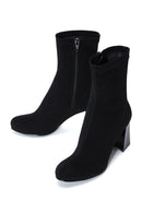 Women's Black Suede Leather Heeled Boots | Derimod Women's Black Suede Leather Heeled Boots | Derimod