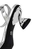 Women's Silver Ankle Buckle Chunky Heel Metallic Sandals | Derimod Women's Silver Ankle Buckle Chunky Heel Metallic Sandals | Derimod