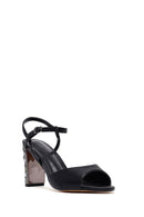 Women's Black Metallic Ankle Buckle Chunky Heel Sandals | Derimod Women's Black Metallic Ankle Buckle Chunky Heel Sandals | Derimod