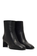 Women's Black Short Thick Heeled Leather Boots | Derimod Women's Black Short Thick Heeled Leather Boots | Derimod