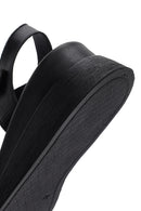 Women's Black Wedge Heeled Leather Sandals | Derimod Women's Black Wedge Heeled Leather Sandals | Derimod