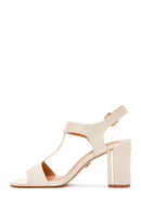 Women's Cream Ankle Strap Chunky Heel Sandals | Derimod Women's Cream Ankle Strap Chunky Heel Sandals | Derimod