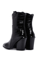 Women's Black Leather Heeled Cowboy Boots | Derimod Women's Black Leather Heeled Cowboy Boots | Derimod