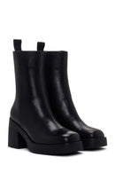 Women's Black Thick Heeled Zippered Leather Boots | Derimod Women's Black Thick Heeled Zippered Leather Boots | Derimod