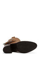 Women's Tan Suede Heeled Cowboy Boots | Derimod Women's Tan Suede Heeled Cowboy Boots | Derimod