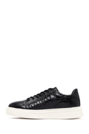 Men's Black Croco Lace-up Leather Sneaker | Derimod Men's Black Croco Lace-up Leather Sneaker | Derimod