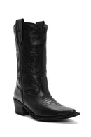 Women's Black Leather Cowboy Boots | Derimod Women's Black Leather Cowboy Boots | Derimod