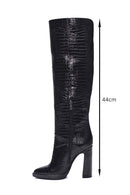 Women's Leather Crocodile Heeled Boots | Derimod Women's Leather Crocodile Heeled Boots | Derimod