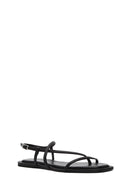 Women's Black Leather Flip-Flop Sandals | Derimod Women's Black Leather Flip-Flop Sandals | Derimod