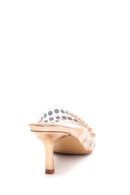Women's Pink Gold Transparent Stone Heeled Slippers | Derimod Women's Pink Gold Transparent Stone Heeled Slippers | Derimod