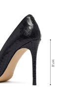 Women's Black Patterned High Thin Heel Leather Stiletto | Derimod Women's Black Patterned High Thin Heel Leather Stiletto | Derimod