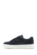 Men's Navy Blue Lace-Up Leather Sneaker | Derimod Men's Navy Blue Lace-Up Leather Sneaker | Derimod