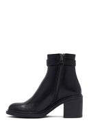 Woman Black Zippered Chunky Heels Leather Boat | Derimod Woman Black Zippered Chunky Heels Leather Boat | Derimod