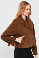 Tracy Women's Brown Short Suede Leather Coat | Derimod Tracy Women's Brown Short Suede Leather Coat | Derimod